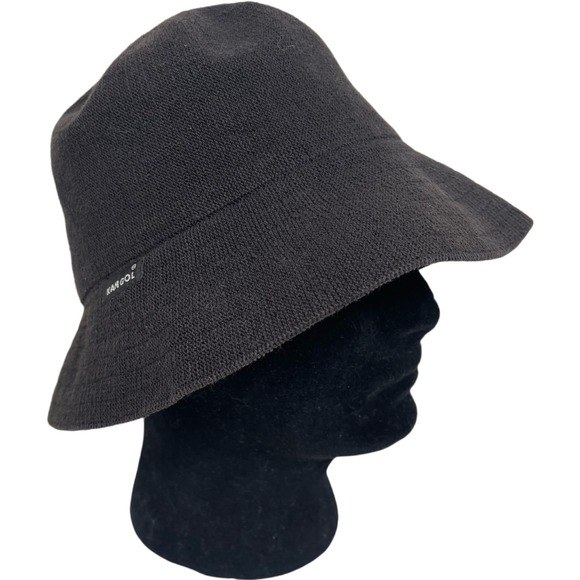 Vtg Kangol Bucket Hat Mens Regular Black Knit Logo Patch Made in England Stretch - Picture 1 of 9